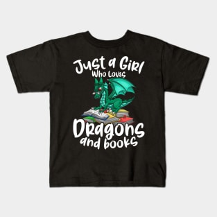 Just A Girl Who Loves Dragons And Books Reading Dragon Kids T-Shirt